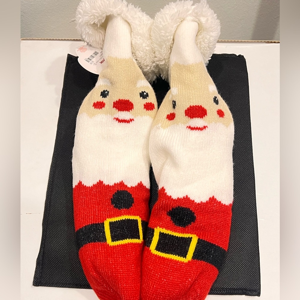Fuzzy Slipper Socks - Holiday Reindeer- Size 4-10